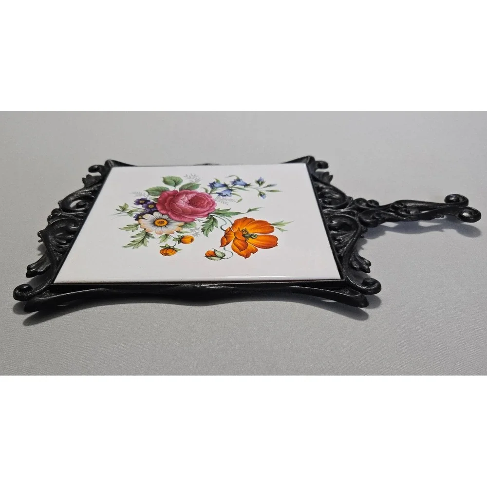 Anna Decoration Floral Tile Trivet Wall Hanging Art 125 Italy Ceramic Plastic